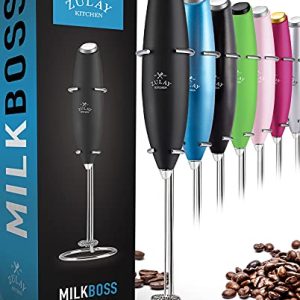 Zulay Original Milk Frother Handheld Foam Maker for Lattes - Whisk Drink Mixer for Coffee, Mini Foamer for Cappuccino, Frappe, Matcha, Hot Chocolate by Milk Boss (Black)